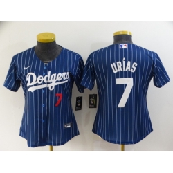 Women's Los Angeles Dodgers #7 Julio Urias Navy Blue Pinstripe Stitched MLB Cool Base Nike Jersey