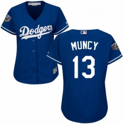 Womens Majestic Los Angeles Dodgers 13 Max Muncy Authentic Royal Blue Alternate Cool Base 2018 World Series MLB Jersey 