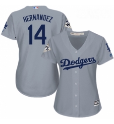 Womens Majestic Los Angeles Dodgers 14 Enrique Hernandez Authentic Grey Road 2017 World Series Bound Cool Base MLB Jersey