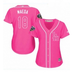 Womens Majestic Los Angeles Dodgers 18 Kenta Maeda Authentic Pink Fashion Cool Base 2018 World Series MLB Jersey