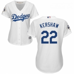 Womens Majestic Los Angeles Dodgers 22 Clayton Kershaw Authentic White Home 2017 World Series Bound Cool Base MLB Jersey