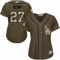 Womens Majestic Los Angeles Dodgers 27 Matt Kemp Authentic Green Salute to Service MLB Jersey 