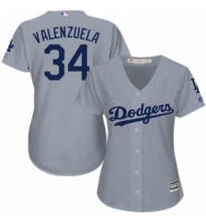 Womens Majestic Los Angeles Dodgers 34 Fernando Valenzuela Replica Grey Road Cool Base MLB Jersey