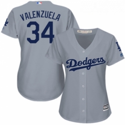 Womens Majestic Los Angeles Dodgers 34 Fernando Valenzuela Replica Grey Road Cool Base MLB Jersey