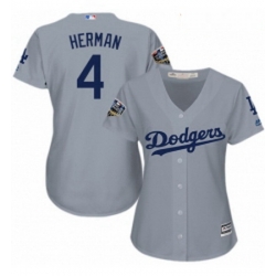 Women's Majestic Los Angeles Dodgers #4 Babe Herman Authentic Grey Road Cool Base 2018 World Series MLB Jersey