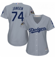 Women's Majestic Los Angeles Dodgers #74 Kenley Jansen Authentic Grey Road Cool Base 2018 World Series MLB Jersey