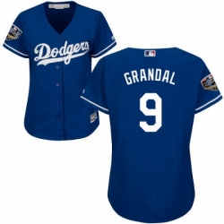 Womens Majestic Los Angeles Dodgers 9 Yasmani Grandal Authentic Royal Blue Alternate Cool Base 2018 World Series MLB Jersey