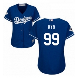 Womens Majestic Los Angeles Dodgers 99 Hyun Jin Ryu Replica Royal Blue Alternate 2017 World Series Bound Cool Base MLB Jersey