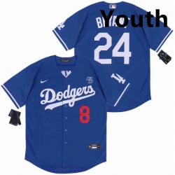 Youth Dodgers Front 8 Back 24 Kobe Bryant Blue Cool Base Stitched MLB Jersey