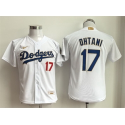 Youth Los Angeles Dodgers  17 Shohei Ohtani White Gold Collection Stadium Stitched Baseball Jersey