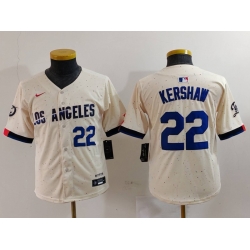 Youth Los Angeles Dodgers 22 Clayton Kershaw Cream Stitched Baseball Jersey 3