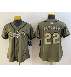 Youth Los Angeles Dodgers  22 Clayton Kershaw Olive 2026 Military Appreciation Game Day Stitched Baseball Jersey
