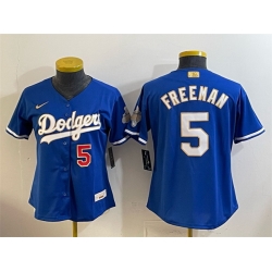 Youth Los Angeles Dodgers  5 Freddie Freeman Royal 2026 Alternate Gold Collection Stadium Stitched Baseball Jersey
