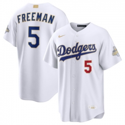 Youth Los Angeles Dodgers  5 Freddie Freeman White 2026 Gold Collection Stadium Stitched Baseball Jersey