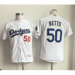Youth Los Angeles Dodgers  50 Mookie Betts White Gold Collection Stadium Stitched Baseball Jersey