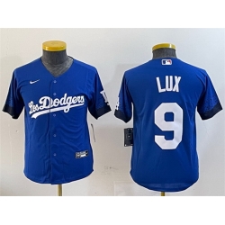 Youth Los Angeles Dodgers 9 Gavin Lux Blue 2024 World Series City Connect Cool Base Stitched Jersey