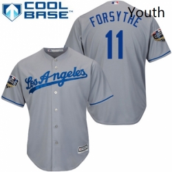 Youth Majestic Los Angeles Dodgers 11 Logan Forsythe Authentic Grey Road Cool Base 2018 World Series MLB Jersey 