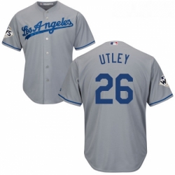 Youth Majestic Los Angeles Dodgers 26 Chase Utley Authentic Grey Road 2017 World Series Bound Cool Base MLB Jersey