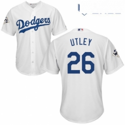 Youth Majestic Los Angeles Dodgers 26 Chase Utley Authentic White Home 2017 World Series Bound Cool Base MLB Jersey