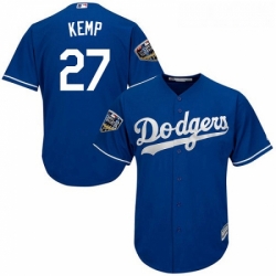 Youth Majestic Los Angeles Dodgers 27 Matt Kemp Authentic Royal Blue Alternate Cool Base 2018 World Series MLB Jersey 