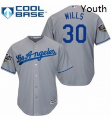 Youth Majestic Los Angeles Dodgers 30 Maury Wills Authentic Grey Road Cool Base 2018 World Series MLB Jersey