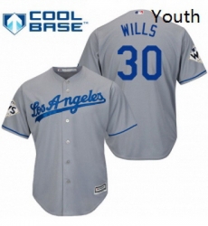 Youth Majestic Los Angeles Dodgers 30 Maury Wills Replica Grey Road 2017 World Series Bound Cool Base MLB Jersey