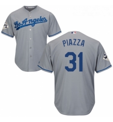 Youth Majestic Los Angeles Dodgers 31 Mike Piazza Replica Grey Road 2017 World Series Bound Cool Base MLB Jersey