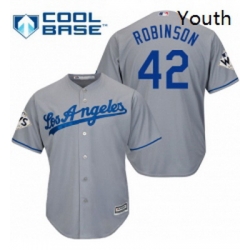 Youth Majestic Los Angeles Dodgers 42 Jackie Robinson Replica Grey Road 2017 World Series Bound Cool Base MLB Jersey