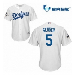 Youth Majestic Los Angeles Dodgers 5 Corey Seager Authentic White Home 2017 World Series Bound Cool Base MLB Jersey