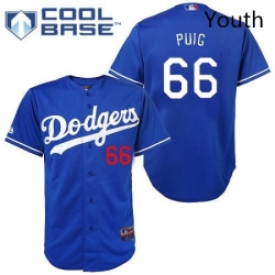 Youth Majestic Los Angeles Dodgers 66 Yasiel Puig Authentic Royal Blue Cool Base MLB Jersey