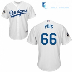 Youth Majestic Los Angeles Dodgers 66 Yasiel Puig Replica White Home 2017 World Series Bound Cool Base MLB Jersey