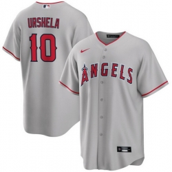 Men Los Angeles Angels 10 Gio Urshela Grey Cool Base Stitched Jersey
