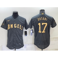 Men Los Angeles Angels 17 Shohei Ohtani 2022 All Star Charcoal Flex Base Stitched Jersey