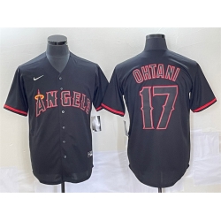 Men Los Angeles Angels 17 Shohei Ohtani Black Red Cool Base Stitched Jersey