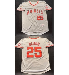 Men Los Angeles Angels  25 Troy Glaus Grey With 2002 World Series Patch Stitched Baseball Jersey