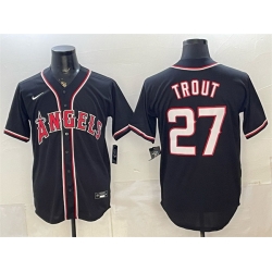 Men Los Angeles Angels  27 Mike Trout 2026 Fashion Replica Black Out Stitched Baseball Jersey