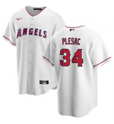 Men Los Angeles Angels 34 Zach Plesac White Cool Base Stitched Baseball Jersey