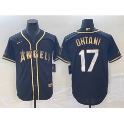 Men's Los Angeles Angels #17 Shohei Ohtani Black Gold Stitched MLB Cool Base Nike Jersey