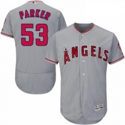 Mens Majestic Los Angeles Angels of Anaheim 53 Blake Parker Grey Road Flex Base Collection 2018 World Series Jersey