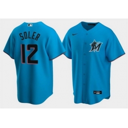 Men Miami Marlins 12 Jorge Soler Blue Cool Base Stitched jersey