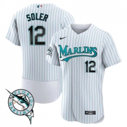 Men Miami Marlins 12 Jorge Soler White Flex Base Stitched Jersey