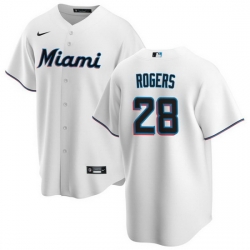 Men Miami Marlins 28 Trevor Rogers White Cool Base Stitched Baseball Jersey