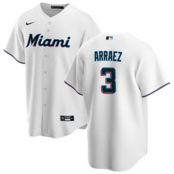 Men Miami Marlins 3 Luis Arraez White Cool Base Stitched Baseball Jersey
