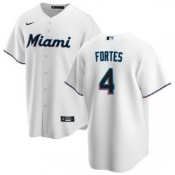 Men Miami Marlins 4 Nick Fortes White Cool Base Stitched Baseball Jersey