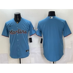 Men Miami Marlins Blank Blue Cool Base Stitched Baseball Jersey