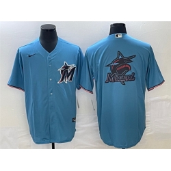 Men Miami Marlins Blue Team Big Logo Cool Base Stitched Baseball Jersey