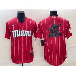 Men Miami Marlins Red Team Big Logo Cool Base Stitched Baseball Jersey