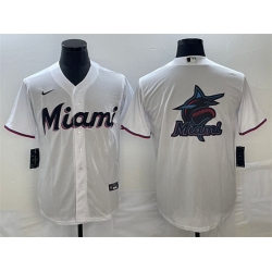 Men Miami Marlins White Team Big Logo Cool Base Stitched Baseball Jersey