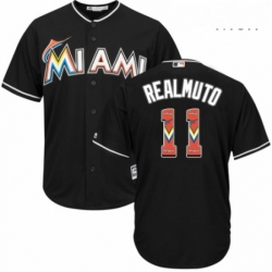 Mens Majestic Miami Marlins 11 J T Realmuto Authentic Black Team Logo Fashion Cool Base MLB Jersey 