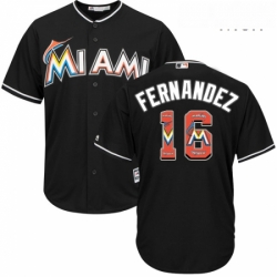 Mens Majestic Miami Marlins 16 Jose Fernandez Authentic Black Team Logo Fashion Cool Base MLB Jersey